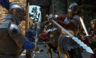 Medieval knights engage in intense sword combat in fighting game on PS5