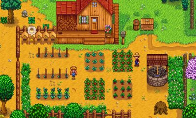 A vibrant farm setup in an indie mobile game featuring crops