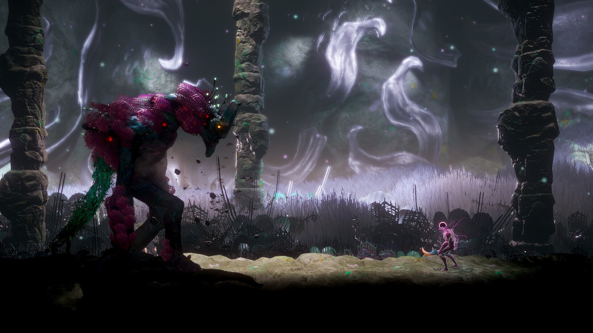 A surreal metroidvania game on PlayStation Plus with monstrous creatures