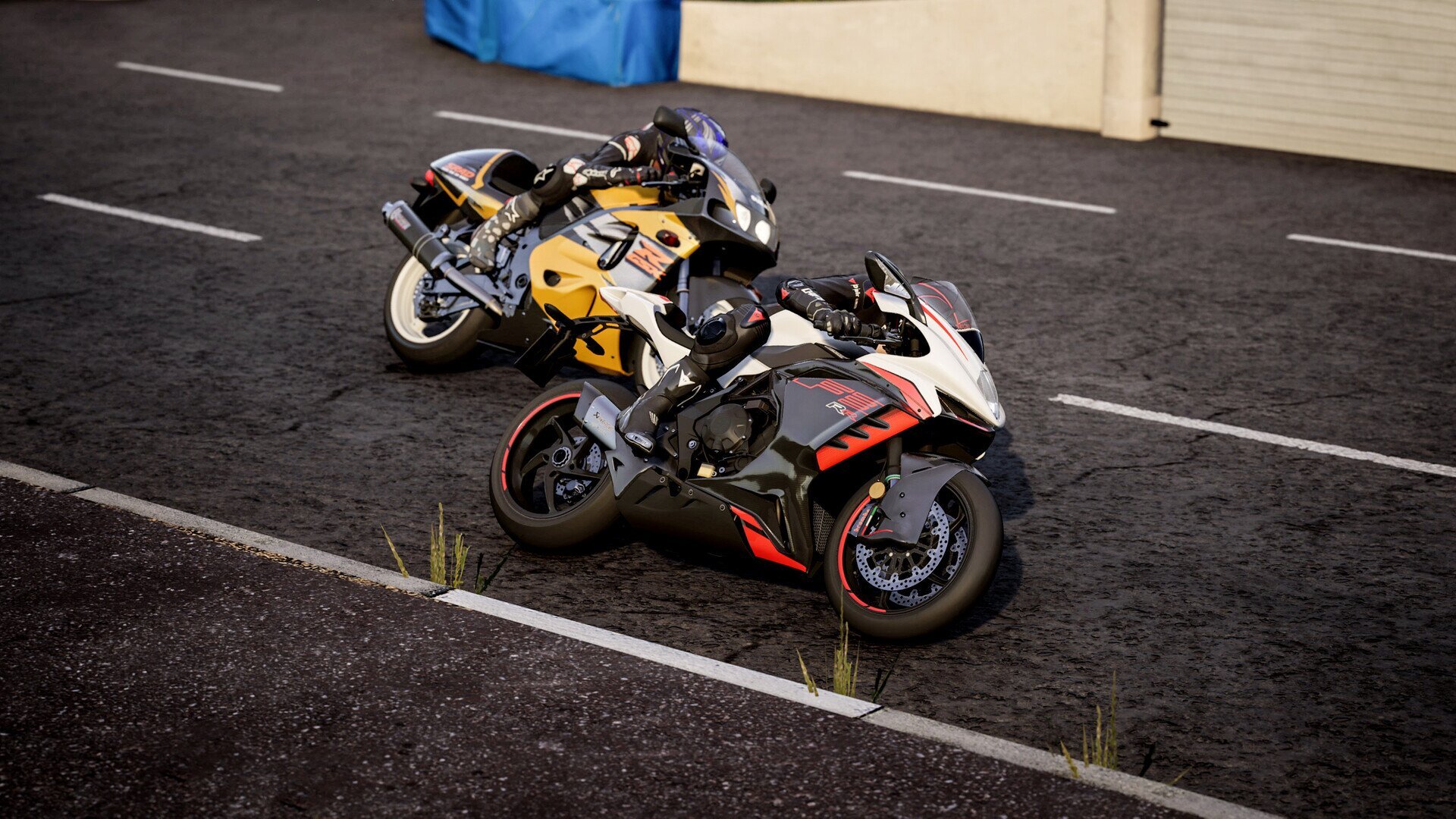 High-speed action in a racing game on PlayStation Plus motorcycles