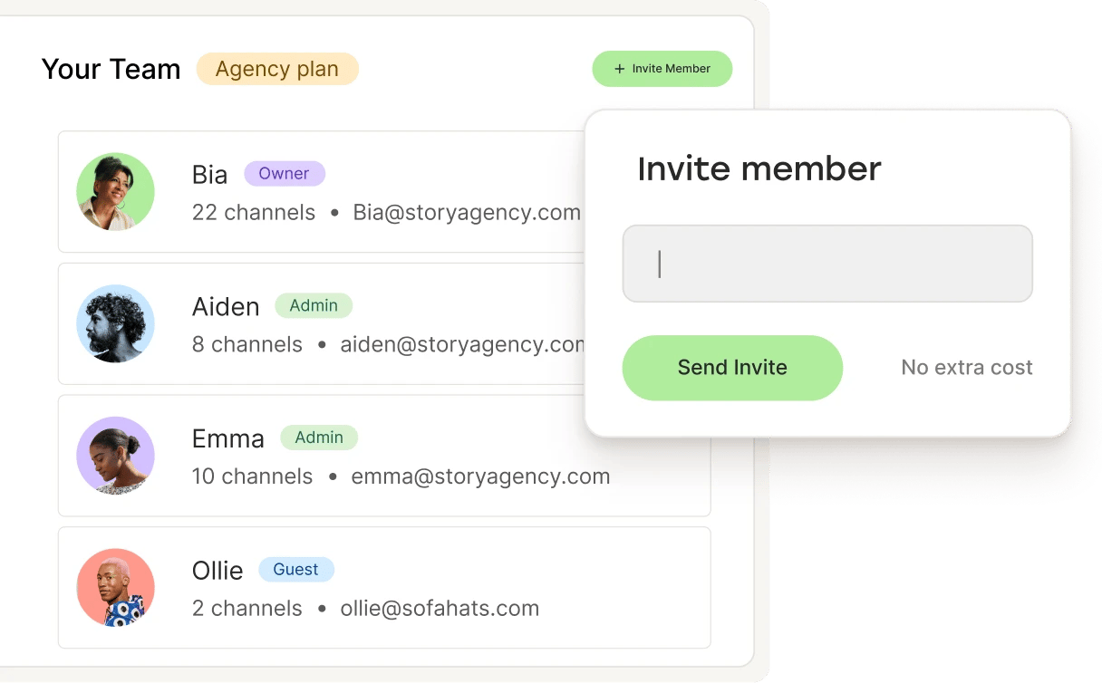 Inviting a team member in Buffer at no extra cost.