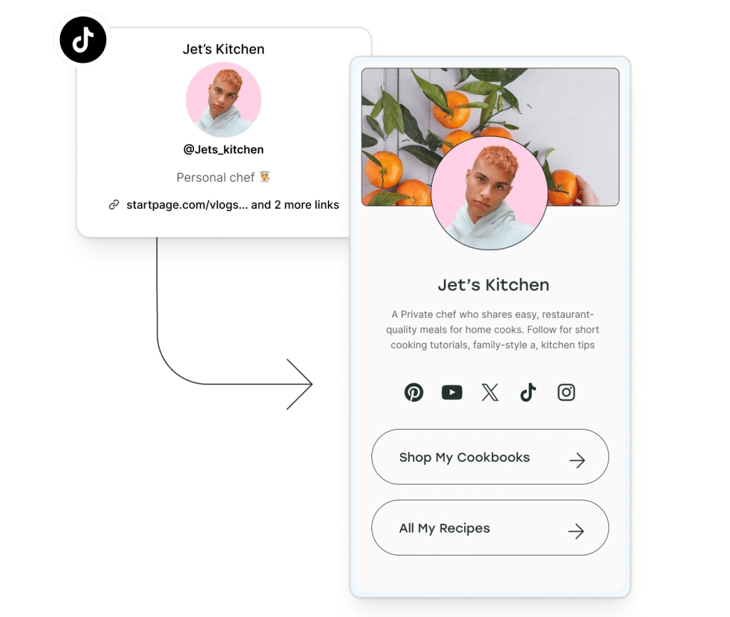 Buffer link-in-bio tool with profile image, description, links to social media accounts, and custom links to personal websites.